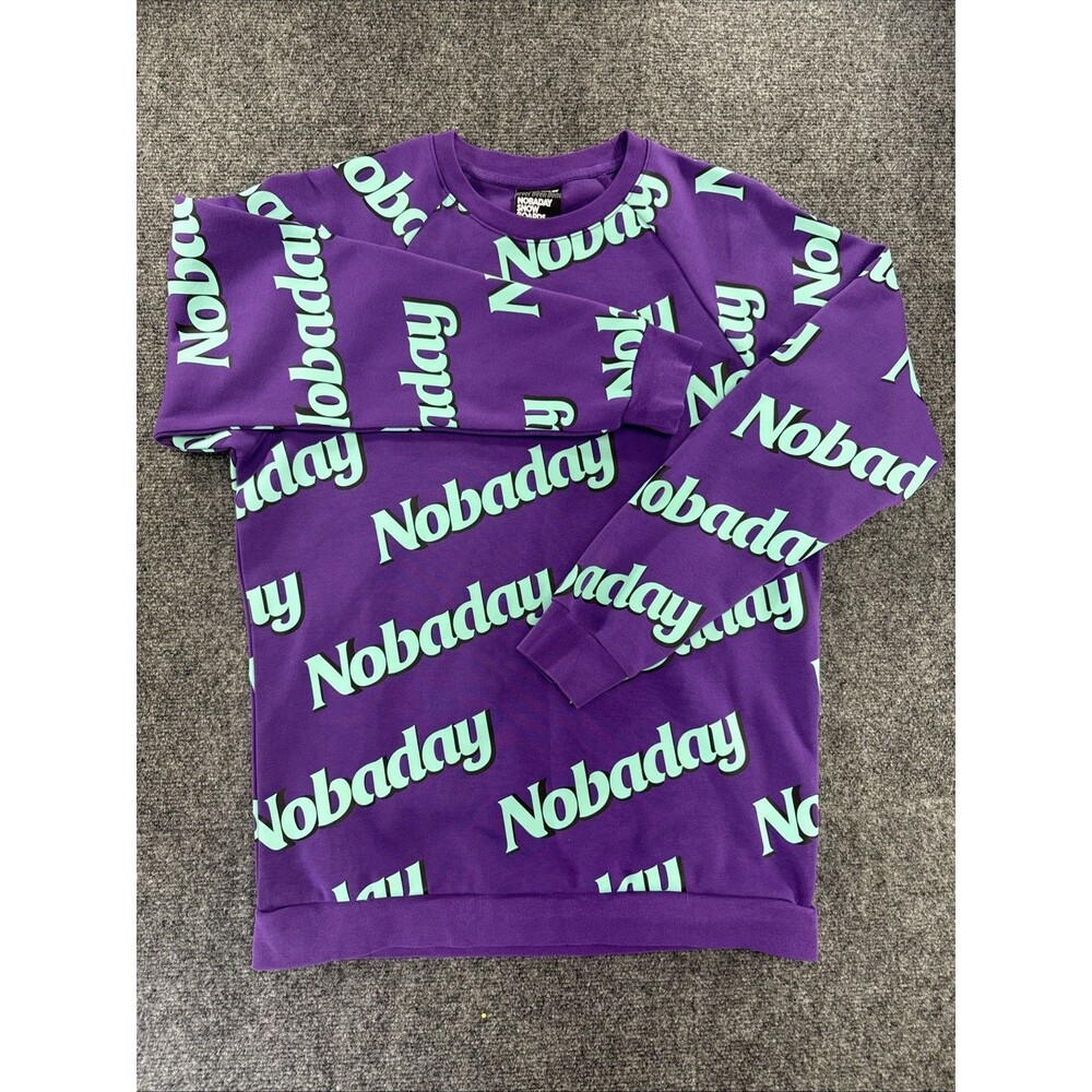 NOBADAY Never Been Done All Over Logo Crewneck Sweatshirt Purple Green